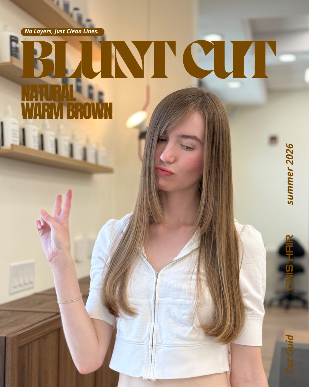 Blunt cut in natural warm brown at ONIS Hair Salon, Koreatown Los Angeles