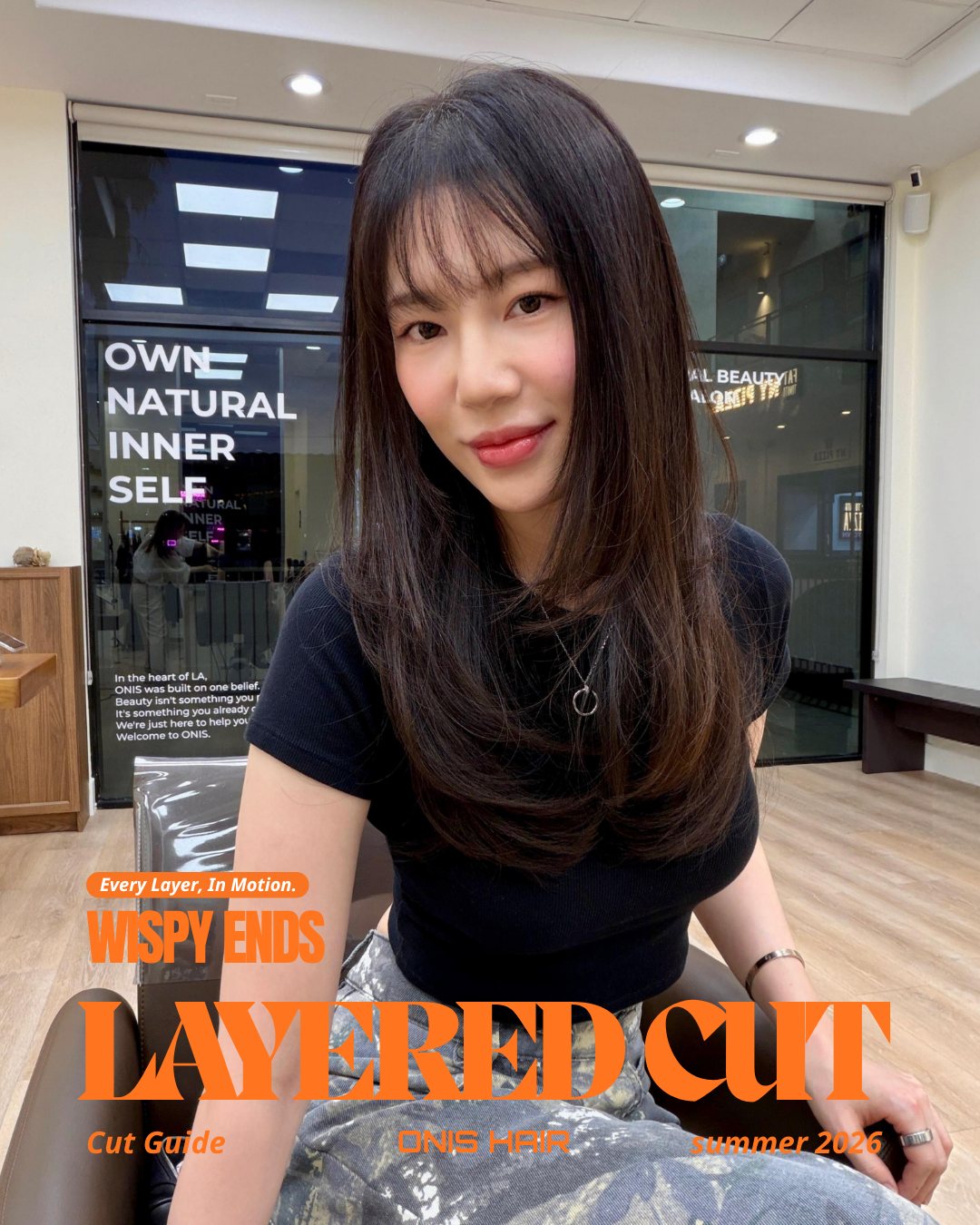 Layered cut with wispy ends at ONIS Hair Salon, Koreatown Los Angeles