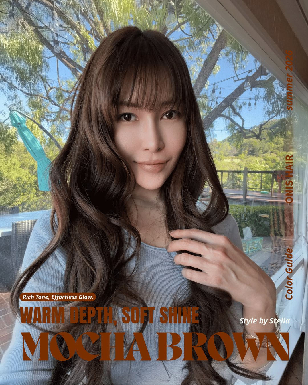 Mocha brown hair color with soft shine at ONIS Hair Salon, Koreatown Los Angeles